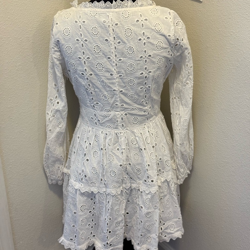ASOS White Broderie Anglaise Dress Fit Flare Mini Square Neck Cotton 8 NEW - Picture 9 of 9